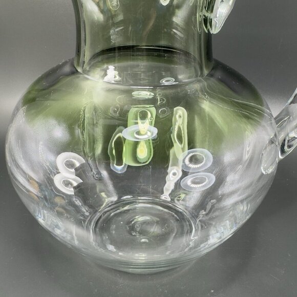 Mid Century Glass Pitcher Carafe Jug Hand Blown Pitcher Green Clear Ombré VTG - Picture 11 of 15